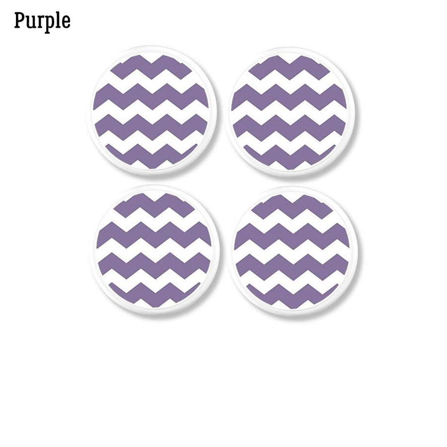 4 Lavender purple zigzag print drawer pulls. Modern chevron design for girls boho chic bedroom furniture.