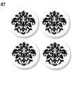 4 Classic black white damask cabinet drawer pulls. Knobs for French Victorian, Steampunk or Gothic decor.