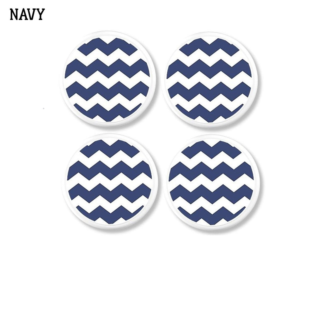 4 Navy blue and white chevron stripe knobs. Drawer pulls for nautical or coastal cottage decor.