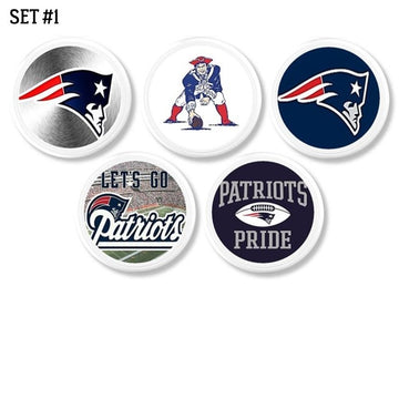 new england patriots football theme door knobs. Drawer pulls for mancave or office logo and symbol in navy blue, white and silver team colors.