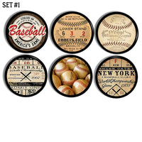 Old Time baseball theme cabined door & drawer knobs. Handmade to look like antique memorabilia