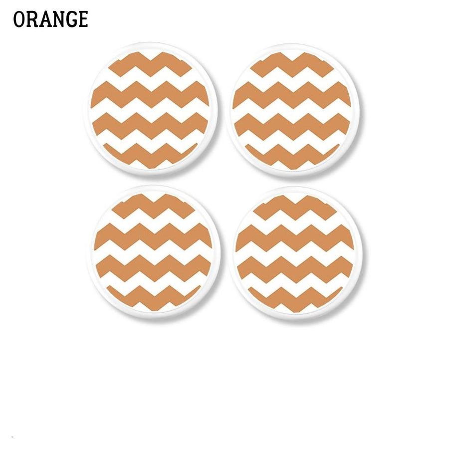 4 Chevron patterned decorative drawer pulls in sherbet orange and white. Knobs for cabinets and furniture.