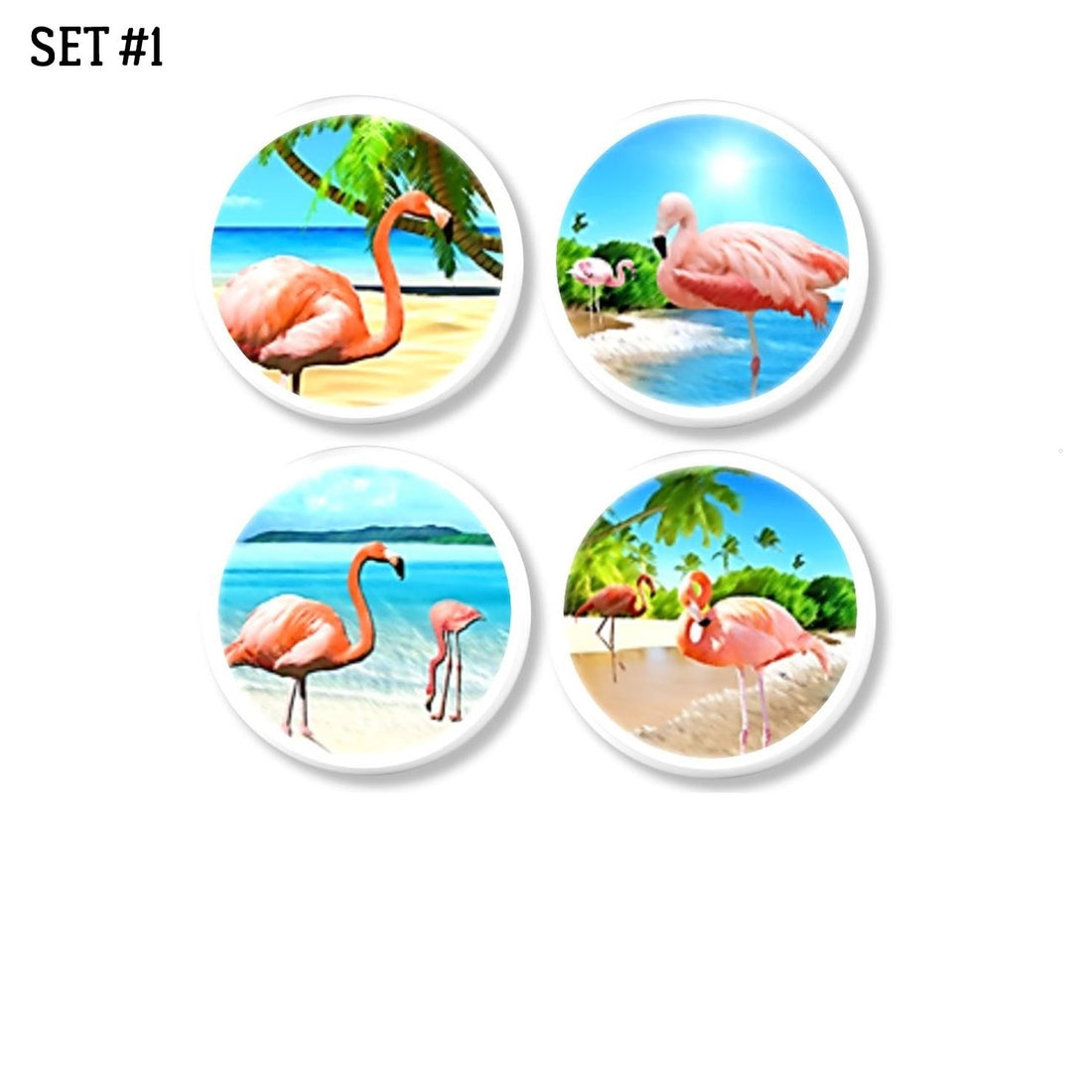 Pink Flamingo Coastal Shores Beach Bathroom Cabinet Knobs, Drawer Pulls - Set No. 417L25