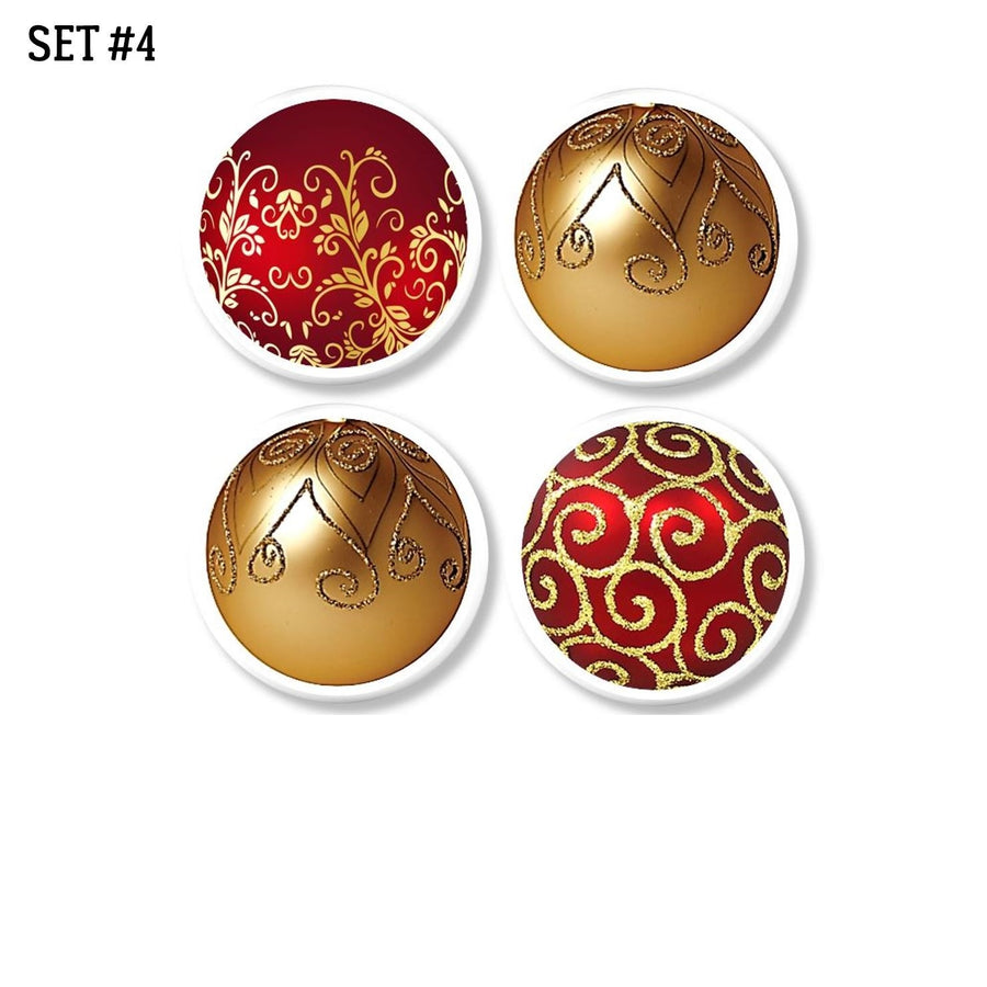 Christmas Tree Ornament Themed Red, Gold, Green Dresser Knobs | Pulls - Set No. 815Q44