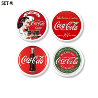 Retro 1950s style Coca Cola kitchen cabinet knobs. Handmade replacement hardware. Colors are red, green and white.