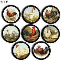 Eight chicken theme cupboard door knobs for rustic country kitchen cabinets and furniture handles.