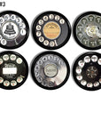 Handmade cabinet handles decorated with old fashined numbered telephone dials for office desk and furniture.