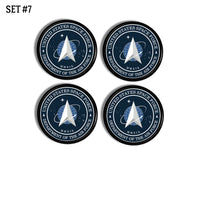 4 United States Space Force theme decorative cabinet door handle knobs . Black drawer pulls with American military logo.