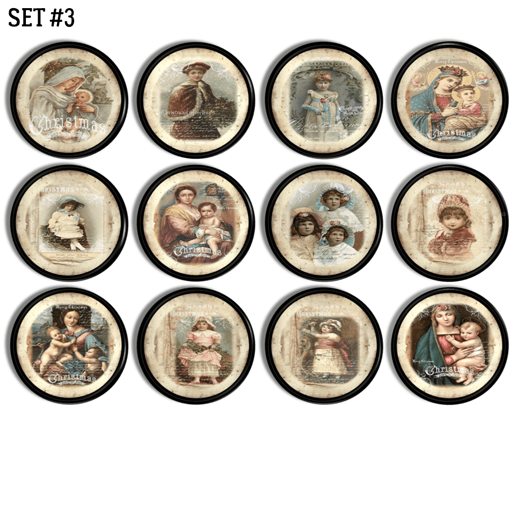 Set of 12 decorative door and drawer knobs. Family heirloom style Christian home decor. Unique hardware to use for Christmas decoration hooks, furniture drawer pulls, cabinet handles.