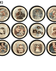 Twelve‑piece vintage Christian Christmas cabinet knob set featuring antique portraits of the Blessed Mother Mary, Baby Jesus, and Victorian holiday artwork