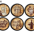 sepia colored decorative drawer pulls with wine bottles, grapes and cheese on black knob